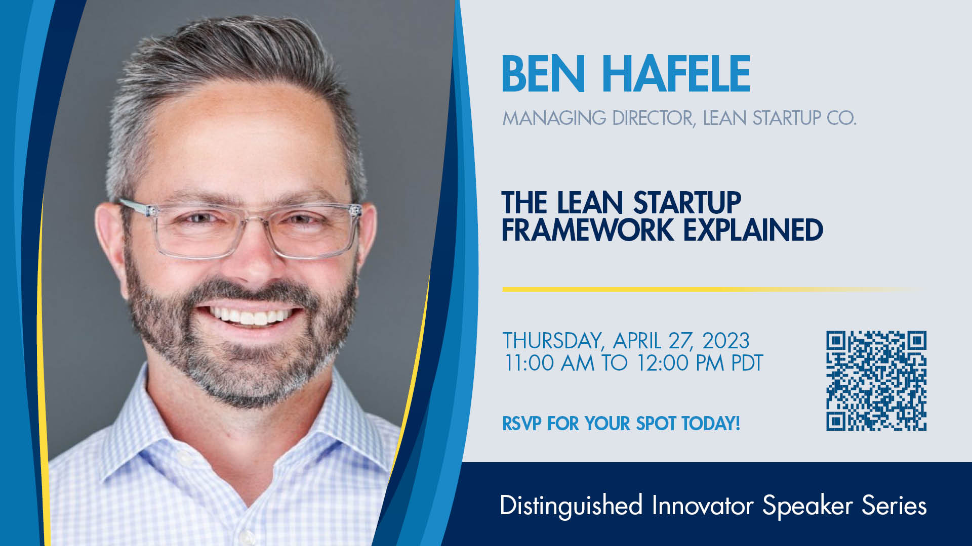 this is an image of westcliff's upcoming distinguished innovator speaker series speaker Ben Hafele